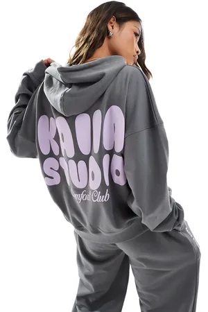 Kaiia Studio bubble logo hoodie in washed grey and lilac
