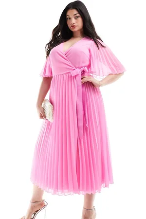 ASOS ASOS DESIGN Curve exclusive pleated midi dress with kimono sleeve and tie waist in