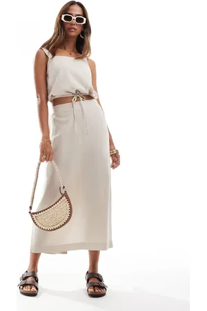 VERO MODA Linen blend midi skirt co-ord in stone
