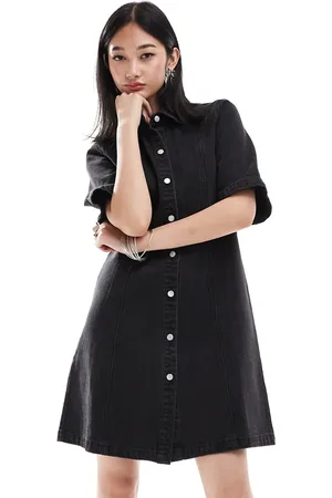 Monki Denim mini shirt dress in washed