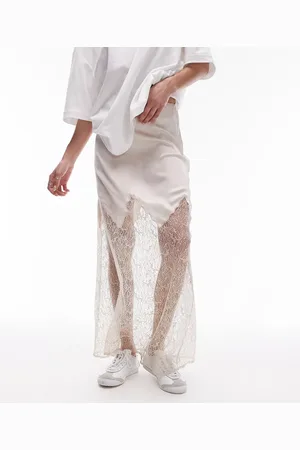 Topshop Satin lace mix maxi skirt in oyster