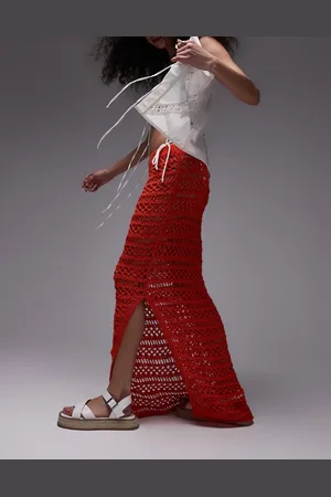 Topshop Knitted crochet stitch maxi skirt in