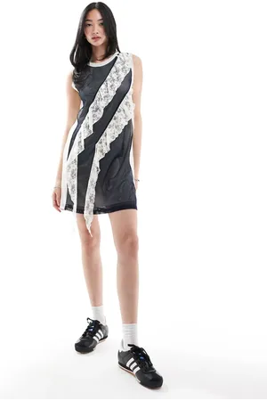 COLLUSION Airtex mini vest dress with lace trim in