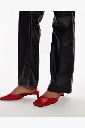 Topshop Audrey premium leather mid heeled square toe mules in