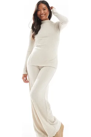VERO MODA Rib jersey dad trouser co-ord in stone