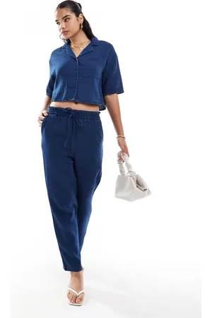 MANGO Denim look tie waist co-ord trousers in