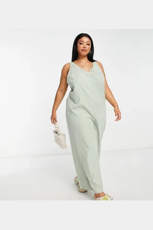ASOS ASOS DESIGN Curve cupro ring back detail dungaree in sage