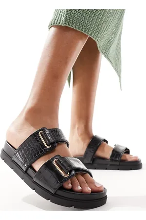 London Rebel Double strap footbed sandals in croc