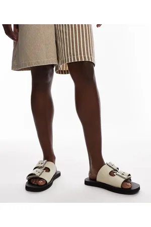 Topshop Kiara leather sandals with chunky buckles in off