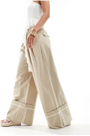 MANGO Wide leg turn up trouser in tan