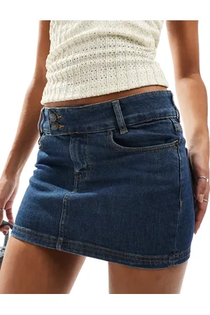 Motel Low rise denim mini skirt in dark vintage wash
