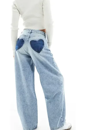 Miss Selfridge Baggy heart pocket jean in acid wash
