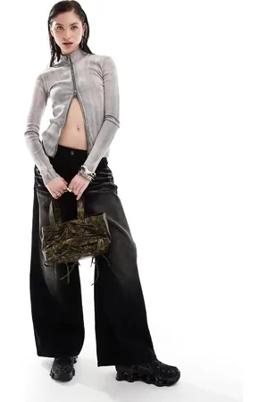Weekday Anja zip through long sleeve top in washed