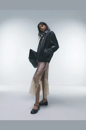 Topshop Real leather washed bomber jacket in
