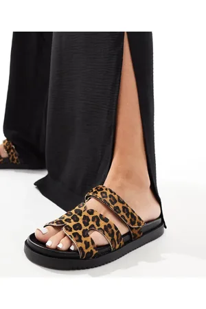 Steve Madden Missile leather strap sliders in Leopard