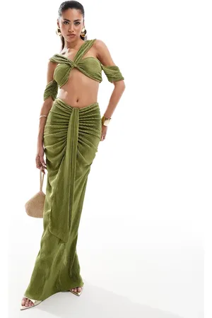 Murci Plisse cut out halterneck top and ruched maxi skirt set in