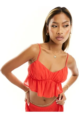 Kaiia Textured shirred cami crop top co-ord in