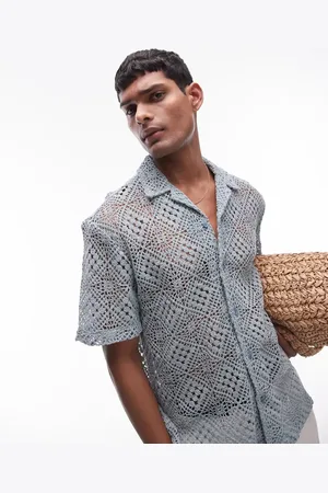 Topman Short sleeve grid crochet shirt in