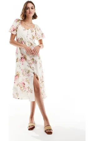 MANGO Button through floral midi dress in