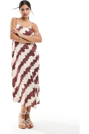 New Look Satin midi slip dress in stripe