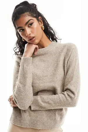VERO MODA Round neck knitted jumper in beige melange