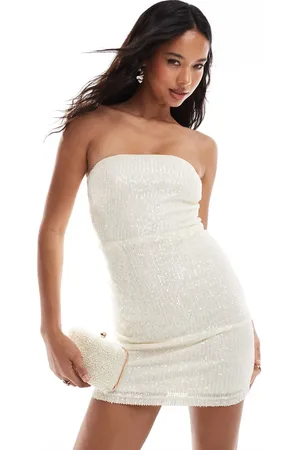 New Look Sequin bandeau mini dress in cream