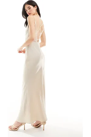 Y.A.S Y.A.S satin cami maxi dress with lace detail in champagne