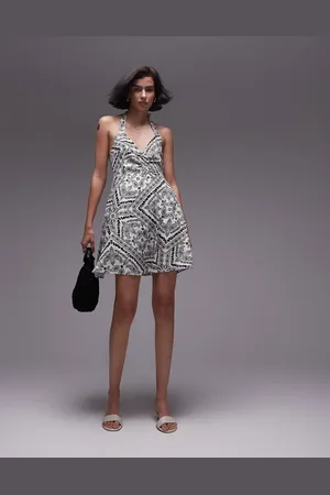 Topshop Halter neck mini dress in mono bandana print
