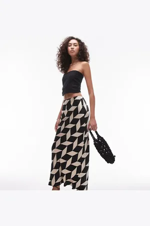 Topshop Tall satin maxi skirt in mono geo print