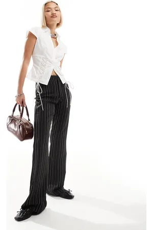 Daisy Street Pinstripe wide leg split front trousers in