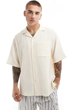 Only & Sons Revere collar cheesecloth shirt in cream