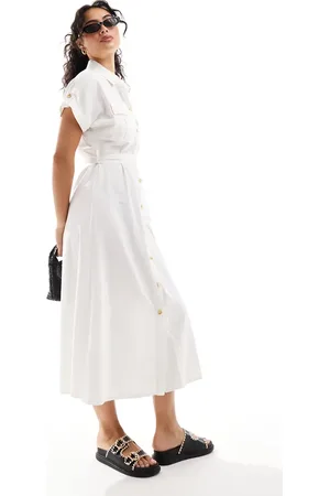 New Look Utility belted shirt midi dress in off