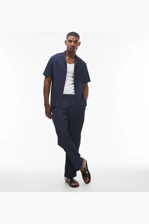 Topman Co-ord wide leg plisse trousers in