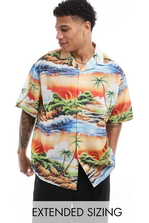 ASOS Oversized revere linen look shirt with hawaiian print