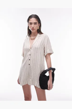 Topshop Button down romper in natural stripe