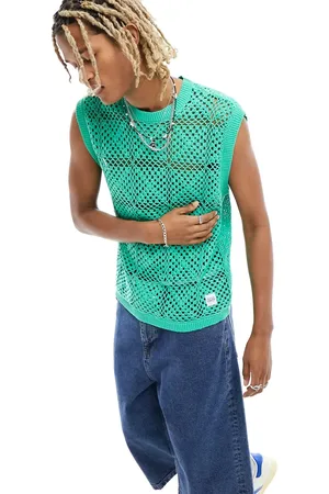 Native Youth Crochet vest top in aqua