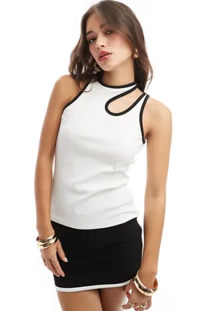 SELECTED Femme asymmetric vest with black binding in