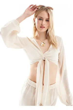 VERO MODA Beach tie front top co-ord in stone
