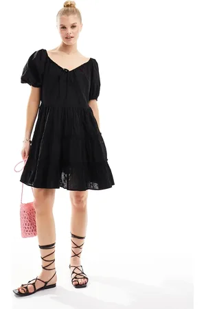 Iisla & Bird Puff sleeve mini broderie tiered beach dress in