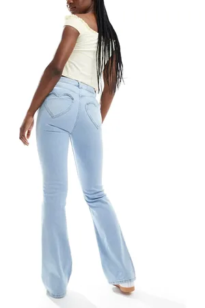 Miss Selfridge Heart pocket flare jean in bleach wash