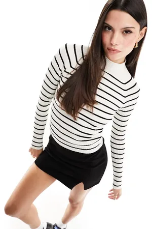 Stradivarius High neck jumper in white &