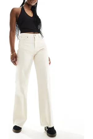 Sixth June High waist wide leg trousers in washed ecru
