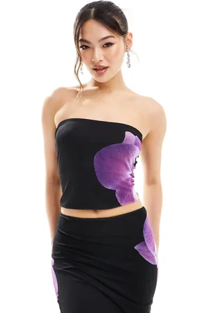 Kaiia Bandeau top co-ord in and purple flower print