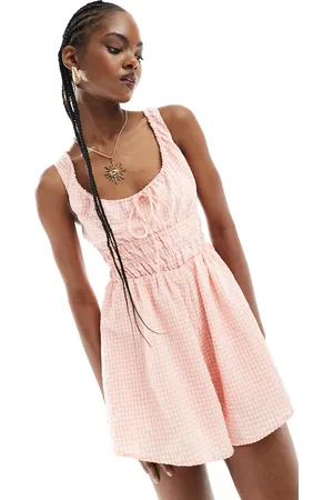 Kiss The Sky White and gingham shirred playsuit