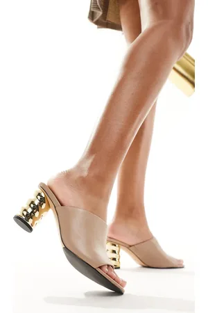 & OTHER STORIES Leather mules with gold heel in beige