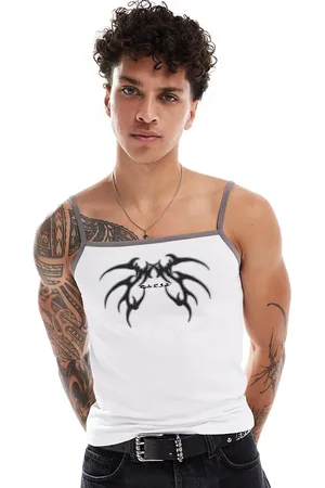 COLLUSION Tattoo print square neck vest muscle in