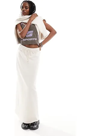 COLLUSION Washed sweat maxi skirt in ecru