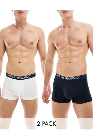 Emporio Armani Bodywear 2 pack ribbed cotton trunks in navy and white