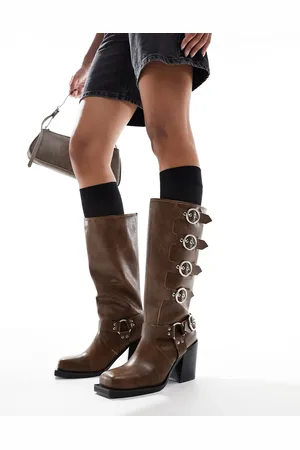 Public Desire Fetish heeled biker boot in tan