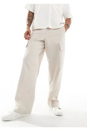 ASOS Smart wide leg cargo trousers in stone